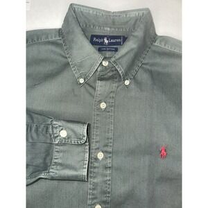 Ralph Lauren Button Down Shirt Long Sleeve Sage Green Sz L‎ - Heavy Cotton Pony